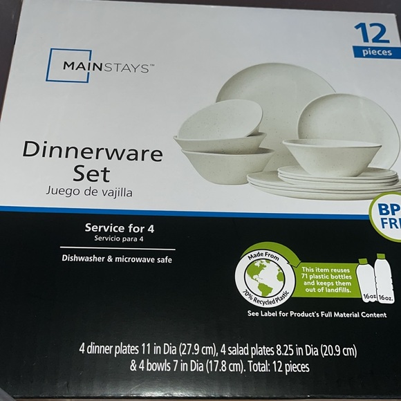 Mainstays Other - Mainstays 12-Piece Dinnerware Set Service For 4 BPA-Free white  Specks